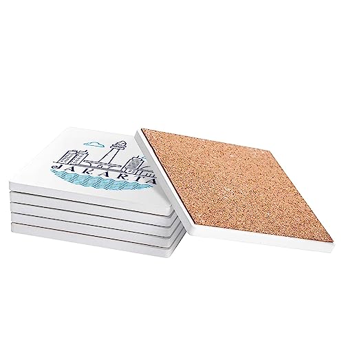 sous Verre en céramique - Jakarta Minimalist Indonésie Voyage Architecture - Lot de 6 (100 x 100 mm)