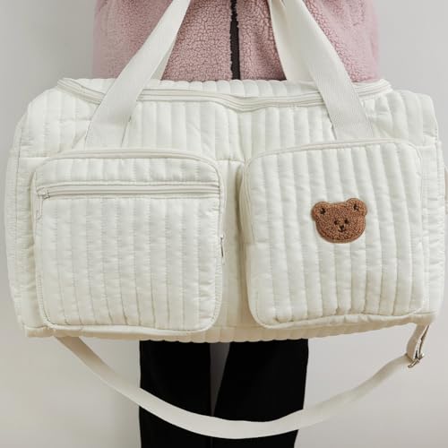 Quilted Diaper Bag Large Cute Duffle Bag for Women (Bear)2