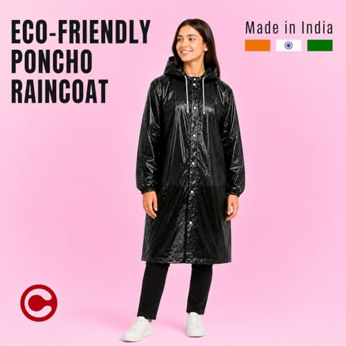 Image of EVA Poncho Raincoat for Men and Women, Lightweight Waterproof with Hood, Adjustable Drawstring, Snap Button Closure, Reusable