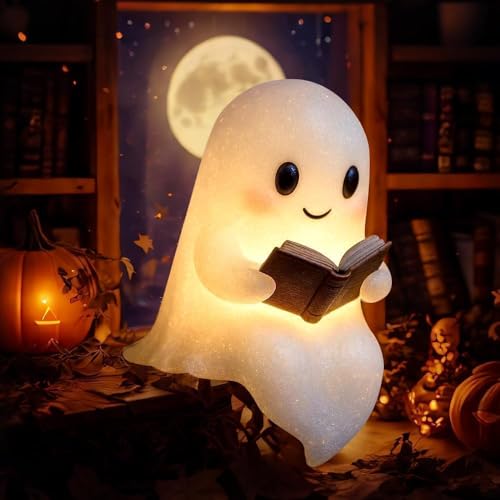 FIENZA Ghost Reading Lamp, Halloween Decoration, LED Ghost Lamp, Cute Ghost Reading Book Lamp for Readers and Book Lovers, Bedroom Decoration FIENZA Ghost Reading Lamp, Halloween Decoration, LED Ghost Lamp, Cute Ghost Reading Book Lamp for Readers and Book Lovers, Bedroom Decoration