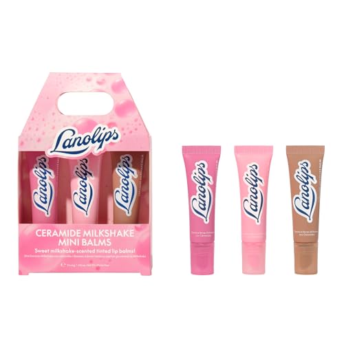 Lanolips Tinted Lip Balm Minis Gift Set - Ceramide Milkshake Hydrating Lip Moisturizer with Lanolin & Murumuru Butter - Sheer Creamy Tinted Glossy Balms - Natural & Cruelty-Free (3 Count)