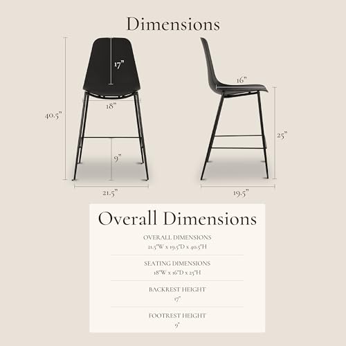 Image of Poly & BARK Isla Bar Stools Set of 3 - Counter Height Bar Stool for Kitchen - Set of Counter Stools - Indoor /Outdoor Barstools - Modern Kitchen Bar Stools - Ebony Black