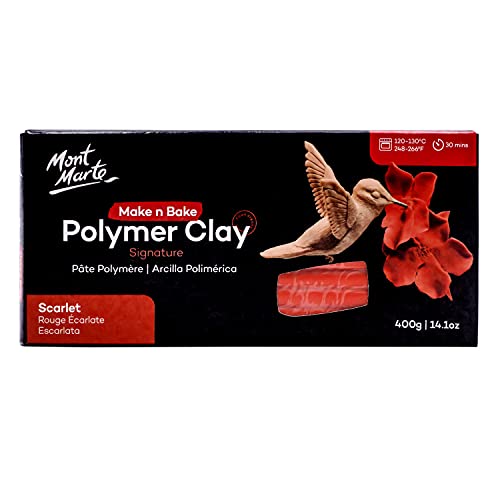 Mont Marte Make n Bake Polymer Clay Signature Scarlet 400g (14.1oz) Block, Bake in Oven, Soft and Smooth, Sculpting, Craft, DIY DÃ©cor, Jewelry