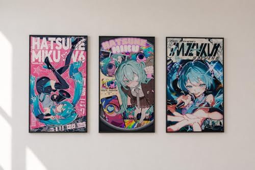 Image of Miku Anime Poster Set of 3 - Vocaloid Inspired Wall Art for Bedroom, Gaming Room & Japanese Anime Decor (miku poster)