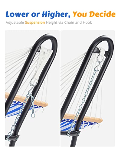 Poolside Hammock With Stand, 2 Person Indoor Outdoor Backyard Beach Patio Hammock, Waterproof Uv Resistance, 2 Bags Included. (Blue & White) #TOP6