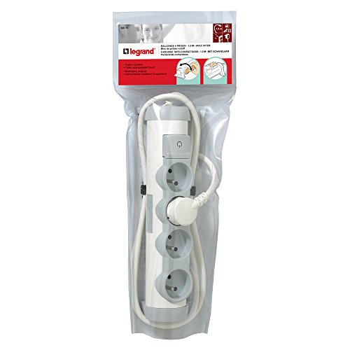 Legrand LEG50075 - Regleta de cuatro enchufes (2P + T, con interruptor, cable de 1,5 m)