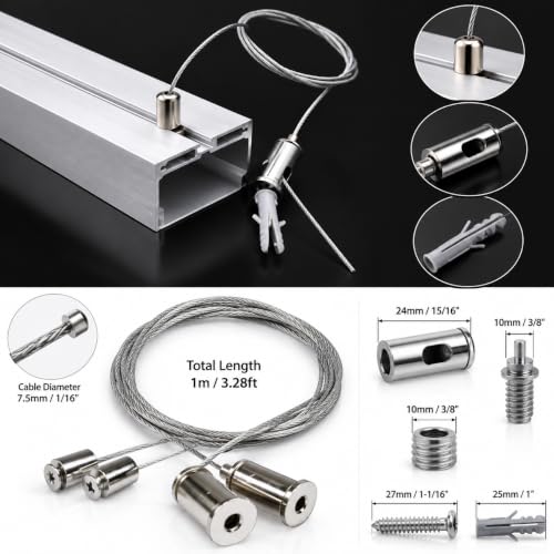 Image of Adjustable Steel Suspension Mounting Kit for LED Ceiling Lights 1m