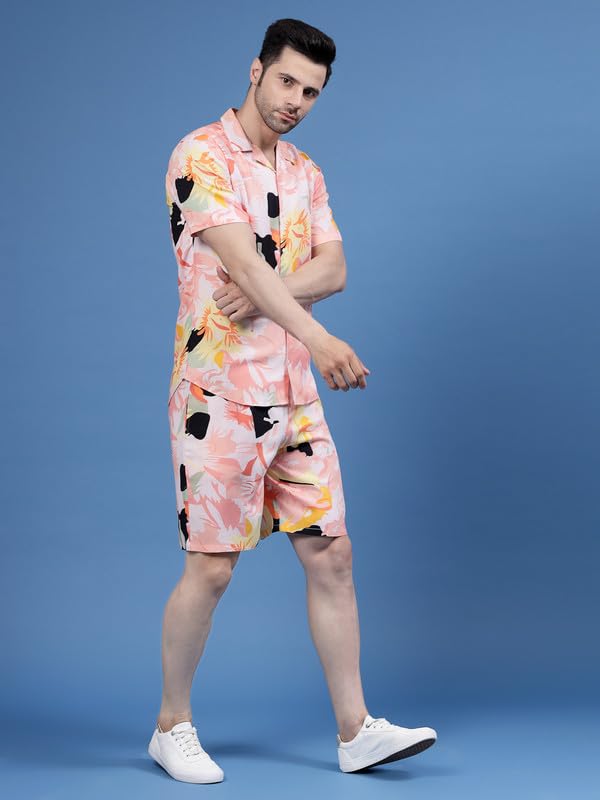 Image of Rigo Printed Co-Ord Set for Men's | Casual Shirt & Shorts Night Suit Set | Lounge-wear Nightdress Pajama Set for Men's | Night Wear, Beach Wear, Vacation Wear Outfit