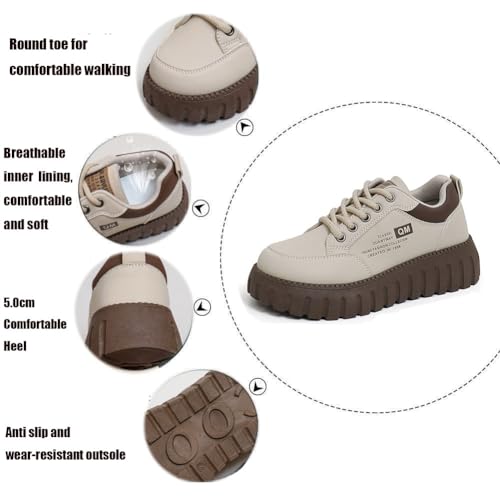 Women's Low Top Thick Sole Boots,Lace-Up Platform Sneakers,Casual Non Slip Walking Shoes, Fashion Comfort Platform Round Toe Loafers2