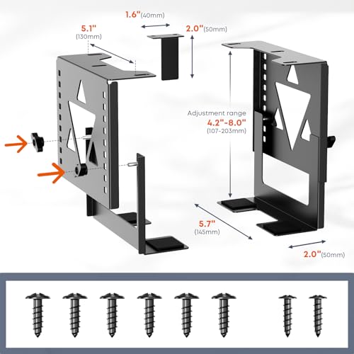 Image of PUTORSEN Under Desk Mini PC Mount NAS Mount Bracket Holder, Height and Width Adjustable CPU Holder for Mac mini Desktop Computer, Mini PC, Small Form Factor Desktop Tower