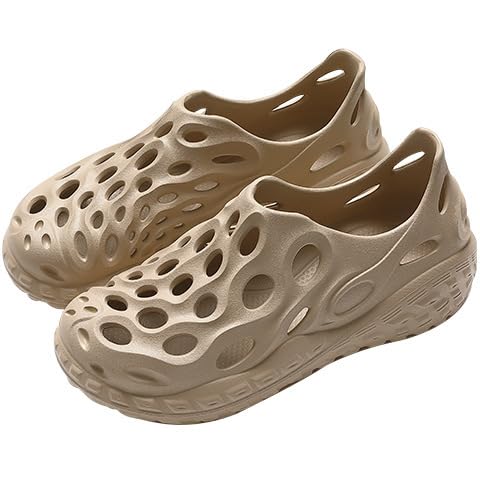 Men's Outdoor Hollow Slip-On Sandals - Comfortable Sandals with Tire Soles, Thickened and Waterproof - Breathable Summer Sports Slippers, Large Size Available(Khakis,24.5-25cm)