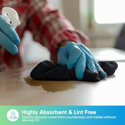 Image of HOMEXCEL Black Microfiber Cleaning Cloth, 24 Pack Cleaning Towels for Kitchen, Lint Free, Scratch-Free, Highly Absorbent, and Reusable Cleaning Rags for House, Window and Glass, Cars, 11.5 X11.5 inch
