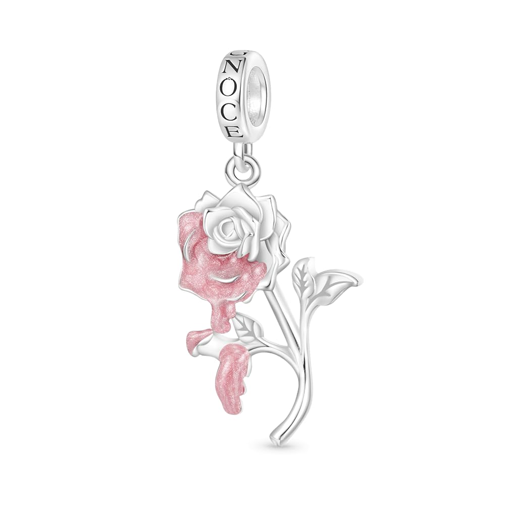 GNOCE Gradient Rose Pink Pendant Dangle Charms for Bracelet/Necklace, 925 Sterling Silver Dangle Charms for Women Wife,Mother's Day Valentine's Day Jewelry Gift