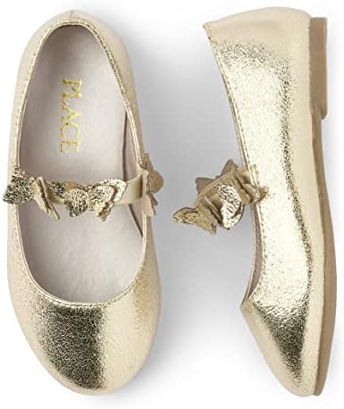 The Children's Place Girls and Toddler Closed Toe Ballet Flats, Metallic Gold, 7 | Image 1
