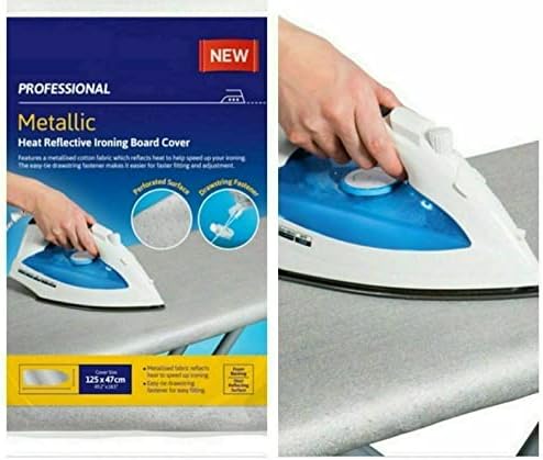 Ironing Board Cover Metallic Cotton Fabric Adjustable Drawstring Perforated Heat Reflective Board Cover Scorch And Stain Resistant Thermal Layer Protection Home Accessories 125 X 47cm 1PC (GREY)