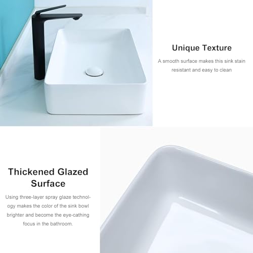 Image of QUALITO Table Top Wash Basin for Bathroom, Living Room, Hall, Dinning Room | Countertop /Over Counter Ceramic Vessel Sink /Basin | Glossy Finish Table Top Wash Basin (White, 24X14X5 Inch)