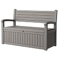 GULAIMOAO 80 Gallon Outdoor Storage Box,Resin Stripes Deck Box Doubles as 2-Person Bench Seat,Waterproof Storage Outdoor Porch Bench for Cushions,Garden Tools and Pool Supplies Grey