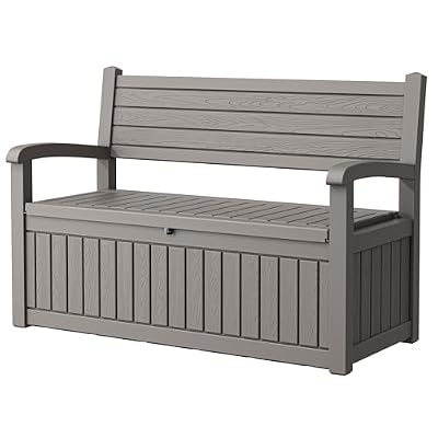 GULAIMOAO 80 Gallon Outdoor Storage Box,Resin Stripes Deck Box Doubles as 2-Person Bench Seat,Waterproof Storage Outdoor Porch Bench for Cushions,Garden Tools and Pool Supplies Grey