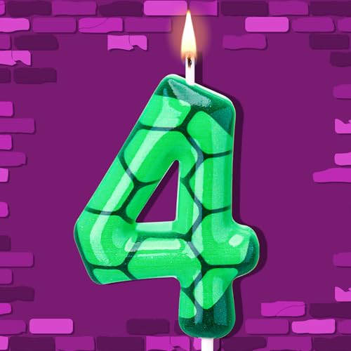 Conelist Number 4 Cartoon Turtle Theme Birthday Candle Green Turtle Candle Numeral Cake Topper for Kids Boys Girls Theme Birthday Decoration Supplies