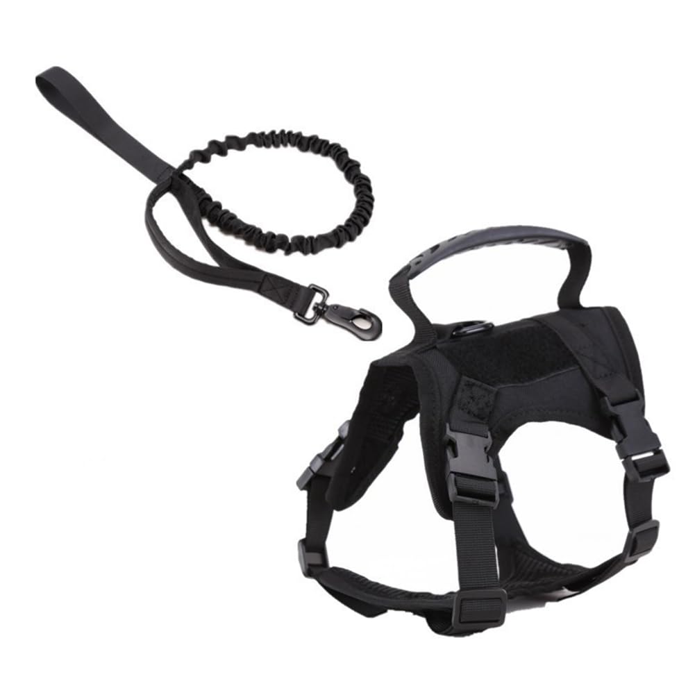 Tactical Cat Harness & Leash Set - Escape-Proof Adjustable for Walking Small Dog Vest Harness with Patches, Soft Mesh Padding and Rubber Handle for Easy Control (Black)