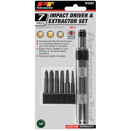 Image of Performance Tool W2503 1 /4-Inch Impact Driver & Extractor And Bits , black