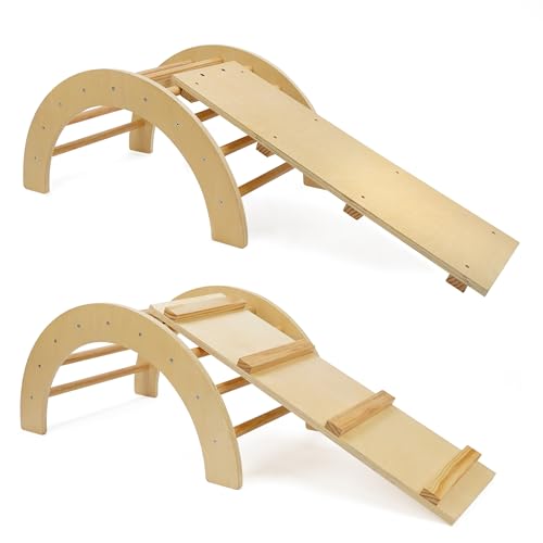509 Crew Zoo 2in1 Kletterbogen mit Rutsche/Kletterbrett-Set, Indoor- und Outdoor-Spielhalle, Montessori-Klettergerüst, Farbe Natur