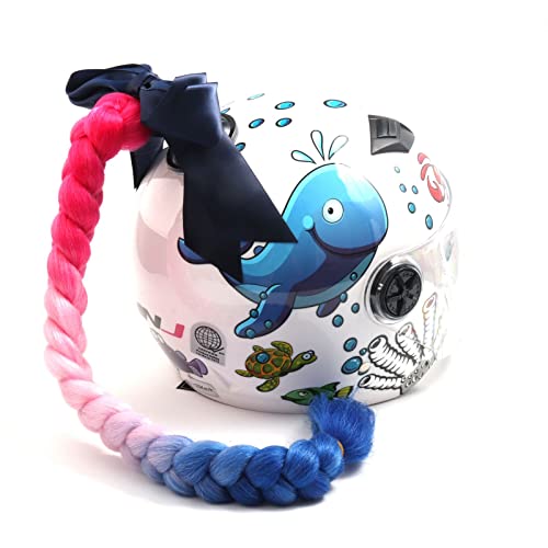 PAXLAMB Helmet Ponytail Pigtails Braids Hair with Bowknot Detachable Suction Cup for Motorcycle Bike Bicycle Cycling Bikers Riders Skateboarding Scooter Costume Cosplay (Pink Blue)