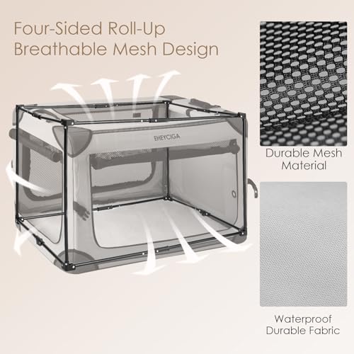 EHEYCIGA Collapsible Dog Crate 26 Inches, Portable Travel Crate for Small Dogs, Soft Foldable Pet Kennel with 4-Door Mesh Windows Indoor & Outdoor, Grey - Image 6