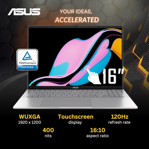 Image of ASUS Vivobook S16 AI Business Laptop, 16 inch 120Hz FHD+ Touchscreen, AMD Ryzen AI 9 465(>i9-13900H), Backlit Keyboard, FHD IR Webcam, Dolby Atmos, Stylus, Windows 11 Pro, Silver(16GB DDR5 RAM | 1TB SSD)