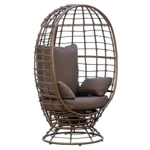 Outsunny Outdoor Wicker Egg Chair with Cushion, Lounge Chair Rattan 360 Degree Round Basket Chair for Backyard Garden Lawn Indoor Living Room, Brown