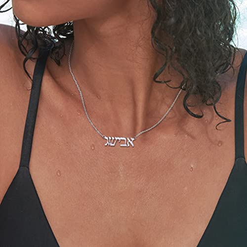 Custom4U Hebrew Name Necklace Personalized,Custom Jewish Name Stainless Steel/925 Sterling Silver, Engraving Israel Jewelry Gift for Women (Gift Box)2