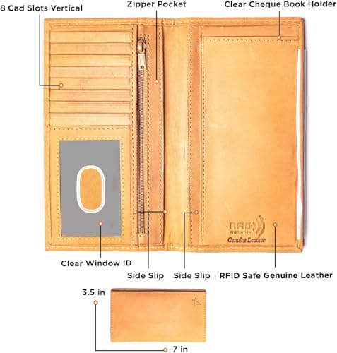 Checkbook Cover Checkbook Wallet Leather Checkbook Cover Rfid Protection Check Book Cover For Business Checkbook Bifold Long Wallet (TAN KHAKI J213LCB)2