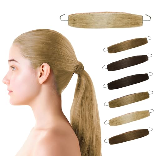 Coleteros Pelo Mujer - Coletero Con Cabello Sintético - Gomas Pelo Gancho – Invisible y Elástica – Accesorio para el Cabello para Recogidos, Moños y Coletas - (Platino)