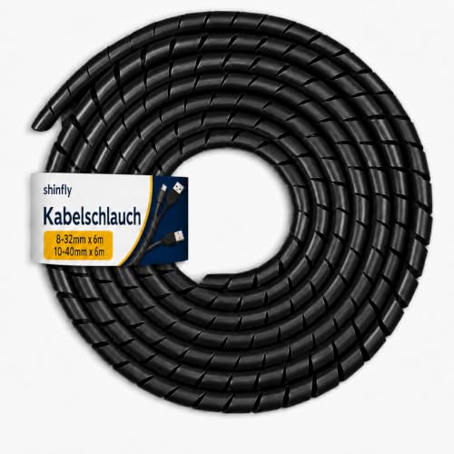 shinfly 2×6 m Kabelschlauch Kabelschutzschlauch (Ø 8 mm & 10 mm) Spiralschlauch Kabelschutz Flexible Kabelsalat Kabelhülle Schutz Kabelspirale & Cable Sleeve Ideal für TV PC Büro Schwarz