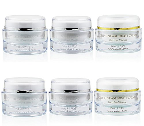 Vivo Per lei Skin Care Set Creams Facial Peeling x2, Day Moisturizer x2, Night Renewal x2 (Pack of 6)