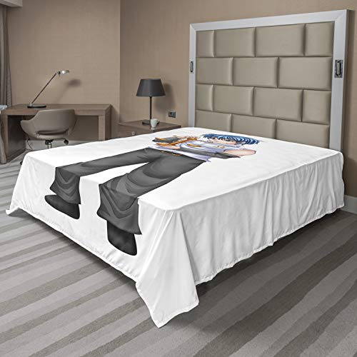 Ambesonne Anime Flat Sheet, Manga Style Illustration of a Zodiac Libra as a Teenage Boy Astrology Theme, Soft Comfortable Top Sheet Decorative Bedding 1 Piece, Queen Size, Multicolor