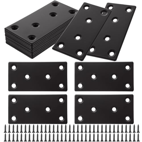 LANIAKEA 30PCS Black Flat Mending Plate, 3.1 x 1.6 inch Stainless Steel Straight Mending Joining Plates, Heavy Duty Repair Fixing Metal Brackets for Brace, Wood Furniture Fastening & Fixing