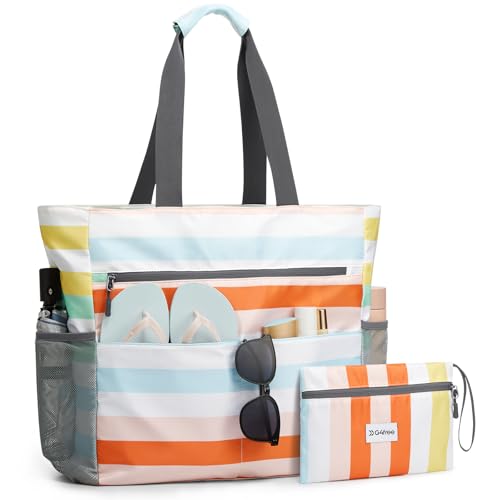 G4Free Bolsa de playa, impermeable, a prueba de arena, gran capacidad, plegable para mujer, Arcoíris, 35L US