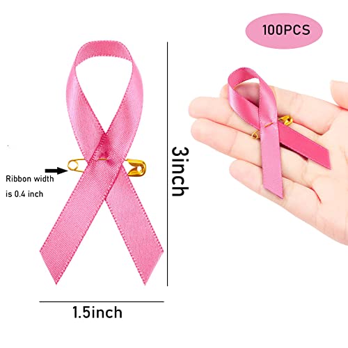 Image of 100 PCS Breast Cancer Pink Ribbon Pins Pink Ribbons Breast Cancer Awareness for Breast Cancer Awareness, Campaigns, Support Groups and Fundraisers Charity Event Survivor Campaign Party Favors Supplies
