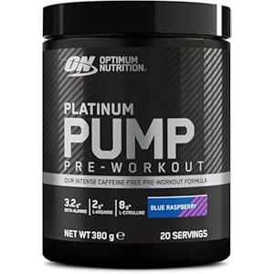 Optimum Nutrition ON Platinum Pump Pre-Workout, Intense Caffeine-Free Pre-Workout Food Supplement with Fruitflow, Beta-Alanine, L-Arginine, L-Citrulline, Blue Raspberry Flavour, 20 Servings, 380 g