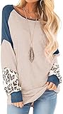 Yanekop Womens Color Block Pullover Leopard Print Sweatshirt Raglan Long Sleeve Loose Tunic Shirts...