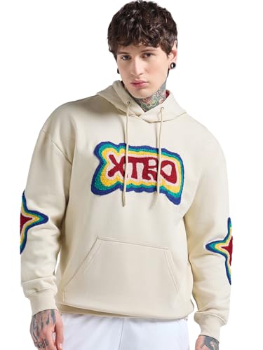 Image of Bewakoof Heavy Duty 1.0 Men's Embroidered Oversized Fit Full Sleeve Hooded Cotton Poly Hoodies