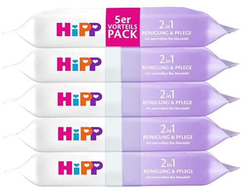 HiPP 2in1 Reinigung & Pflege Feuchttücher 720 Stück (3 x 240) mit Bio-Mandelöl ohne Alkohol (0%) besonders hautverträglich ab dem 1. Lebenstag ideal für senslible Babyhaut
