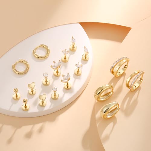 Gold Flat Back Stud Earrings for Women Hypoallergenic Surgical Stainless Steel Flatback Stud Earring Set3