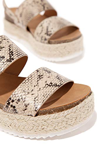 Image of Womens Kaz Casual Espadrilles Trim Rubber Sole Flatform Studded Wedge Buckle Ankle Strap Open Toe Sandals (7 M US, Python /Natural K