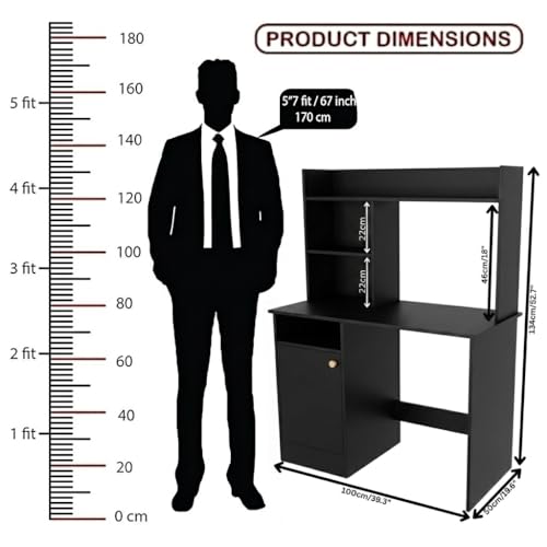 Image of SPYDER CRAFT Modern Indus Engineered Wood Study Table with Storage Shelf | Clean Minimalist Computer Desk for Home, Office, & Bedroom | Durable & Easy to Clean - (Black) (Assembly DIY)