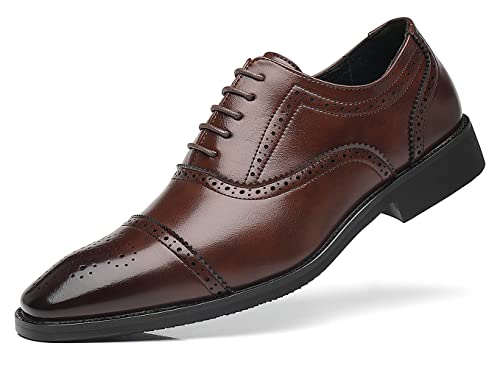 Santimon Men's Casual Dress Shoes Cap Oxfords Faux Leather Tuxedo Dress Shoes Classic Lace-up Formal Derby Loafers