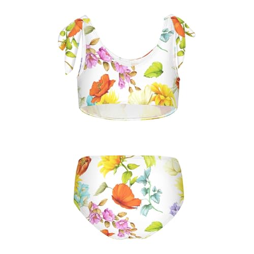 Girls Sunflowers and Poppy Pattern Swimsuit Two Pieces Bikini Set Bathing Suits Swimwear Crop Top Swimsuit Set2