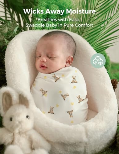 Image of Momcozy Muslin Swaddle Blankets, Breathable and Skin-Friendly Receiving Blankets, Best Wishes Swaddle Blanket Shower Gifts & Baby Registry Essentials, Large 47 inchx47 inch, Cuddle Buddies
