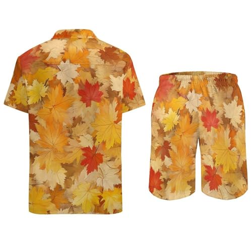 Autumn Leaves Hawaiian Shirt And Shorts 2 Piece Summer Shirt for Vacation Casual Beach Suits2